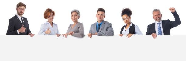 istock Business group with banner on white 1350489744