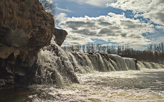 Venta waterfall in spring day. The widest waterfall in Europe, Kuldiga, Latvia.