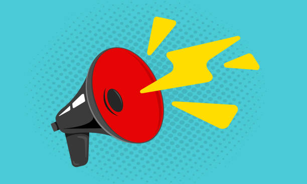 istock Vector icon of vintage black megaphone on bright background. 1350492574