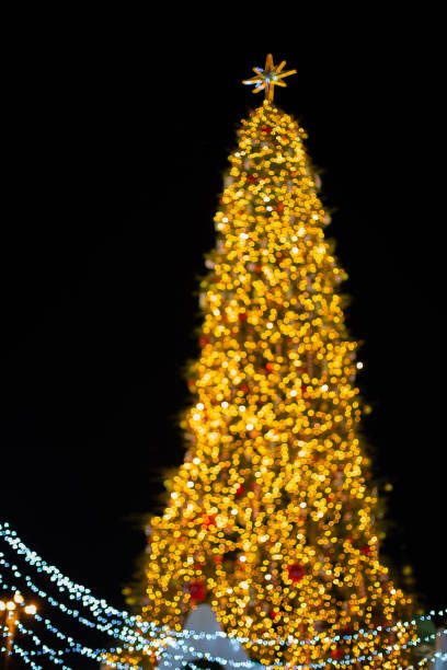 istock Blurred festive background made with christmas tree and lights. New year backdrop. 1350492927