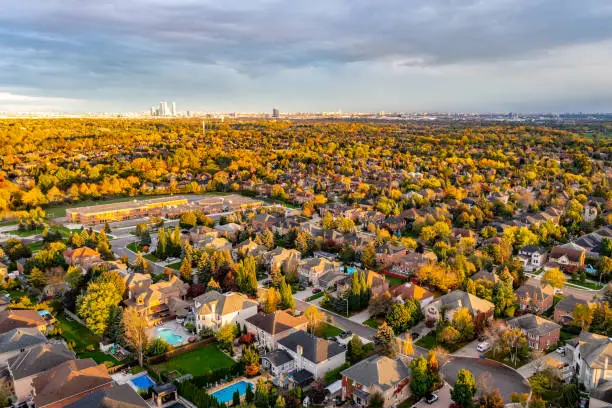 Photo of Aerial view of Residential Distratic at Rutherford road and Islinton Ave., detached and duplex house, Woodbridge, Vaughan, Canada