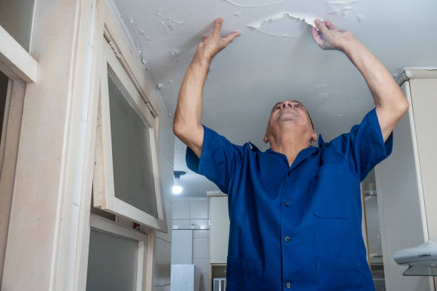 istock Bricklayer observes part of the ceiling that is peeling 1350493872