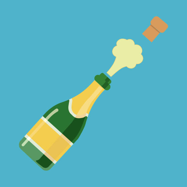 bildbanksillustrationer, clip art samt tecknat material och ikoner med champagne explosion. champagne bottle pop and fizz vector illustration for alcohol drinking party celebration isolated on white background - champagne vin