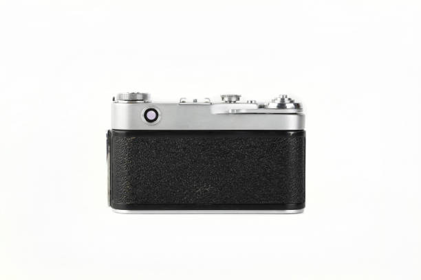 istock Old film rangefinder camera produced from 50's on white background. 1350496165