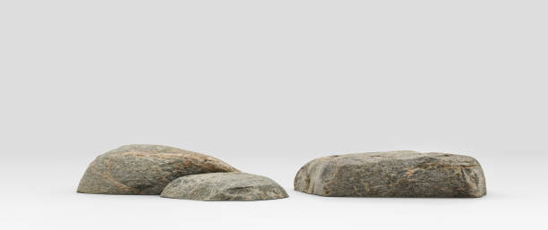 dos piezas rocas realistas aisladas en fondo blanco, renderizado 3d - stone rock pebble mineral fotografías e imágenes de stock