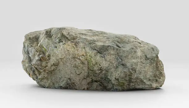 Isolated realistic day color rock formaiton on white background, 3d Rendering, no people