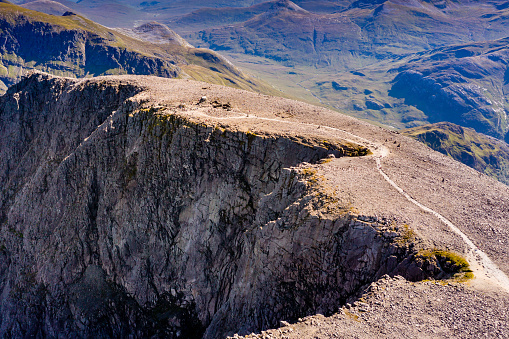 Aeral view of the summit of Ben Nevis in Scotland - the UK's tallest mountain peak