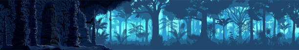 bildbanksillustrationer, clip art samt tecknat material och ikoner med vector cave in jungle illustration - australia forest background