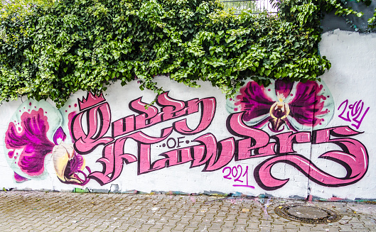 Awesome pink graffiti with lettering \