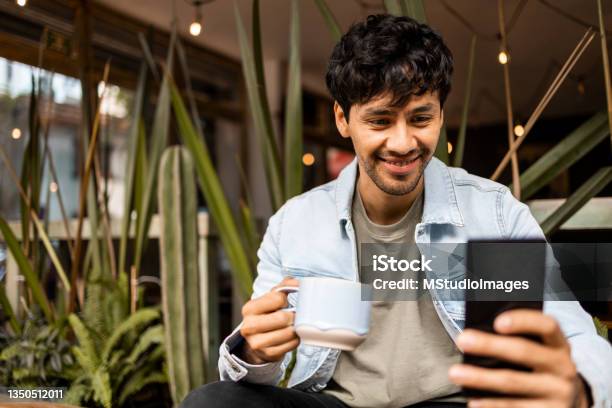 Having A Morning Coffee Stock Photo - Download Image Now - Mobile Phone, Using Digital Tablet, Green Color