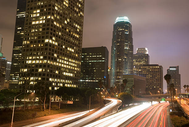 istock Los Angeles skyscrapers and Harbor Freeway at night 135051357