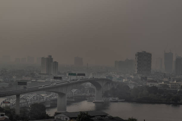 widok z lotu ptaka na most rama iii i pobliski most krungthep przecinają rzekę chao phraya, krajobrazowy widok na rzekę i most rama iii. - krungthep zdjęcia i obrazy z banku zdjęć