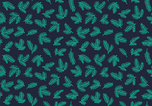 Two toned doodle evergreen branches seamless pattern. EPS10 vector illustration, global colors, easy to modify.
