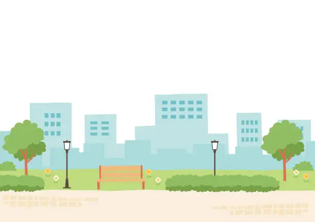 Vector illustration of Background illustrations of buildings and park