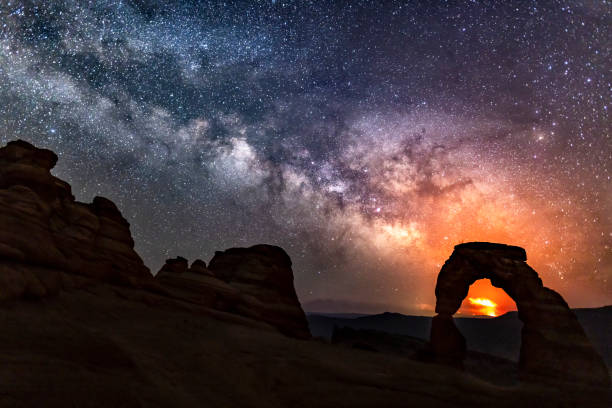 istock Delicate Arch Milky Way & Pack Creek Fire 1350518288