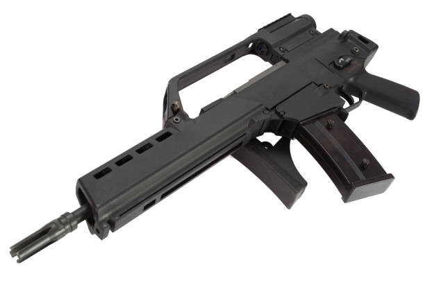 istock modern German army assault rifle with folded stock 1350519234