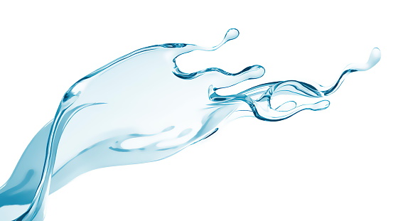 3d rendering of water, water splash on white background isolation