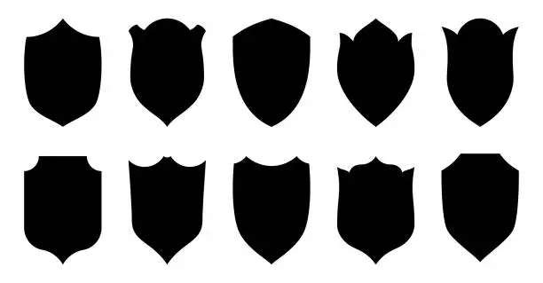 Vector illustration of Black shield stamp security heraldic flat icon set