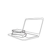 istock hand drawn doodle laptop and book illustration in continuous line drawing vector isolated 1350530933