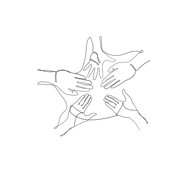 hand drawn doodle hand holding each other hand symbol for teamwork and friendship illustration in continuous line drawing hand drawn doodle hand holding each other hand symbol for teamwork and friendship illustration in continuous line drawing continuous line drawing stock illustrations