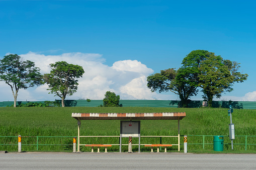 Old-fashioned bus stops located on Lim Chu Kang Road, Singapore.