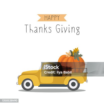 istock Thanksgiving Day. truck with pumpkin. Vector illustration 1350538490