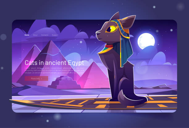 illustrazioni stock, clip art, cartoni animati e icone di tendenza di gatto nell'antico egitto pagina di destinazione dei cartoni animati, bastet - mythical pharaoh