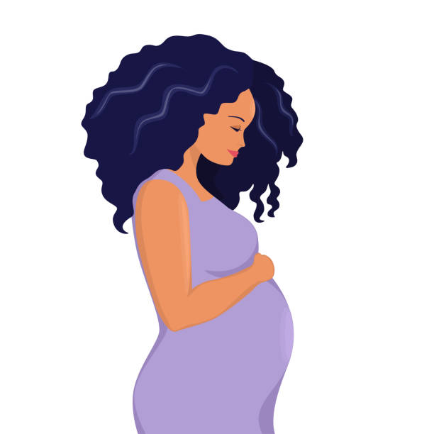 illustrations, cliparts, dessins animés et icônes de femme afro-américaine enceinte isolée sur fond blanc - human pregnancy abdomen human skin healthcare and medicine
