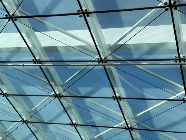 istock Flat roof of glass structure house 1350543833