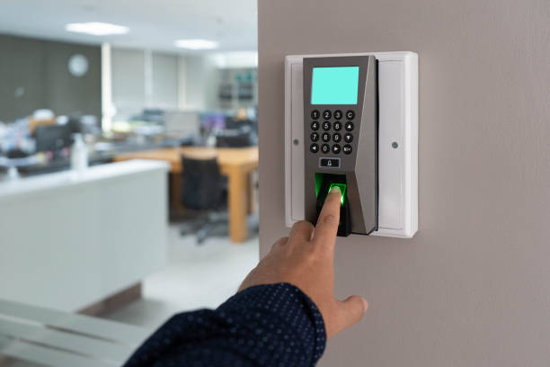 istock Finger scan on Finger scanner machine Security concept and safety. 1350546580