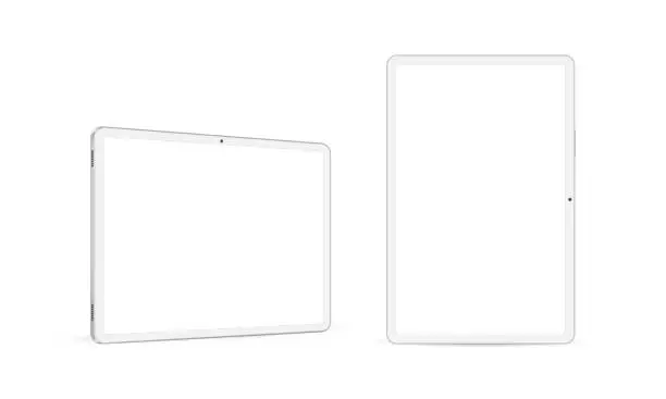 Vector illustration of Tablet Computer Horizontal and Vertical White Mockup, Front, Side View