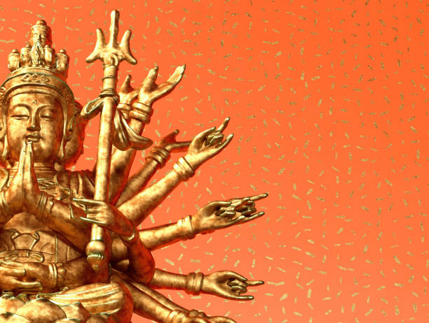 istock 3d rendering of golden Thousand bodhisattva Guanyin in the red buddhist scriptures background Chinese god 1350549066