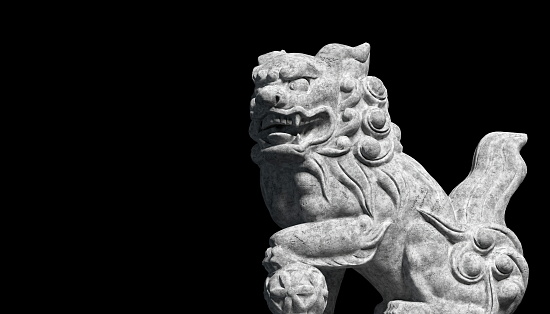 3d rendering of Chinese Lion marble face, Lion, stone carving sculpture, the symbol of Power. Antique carving doll.