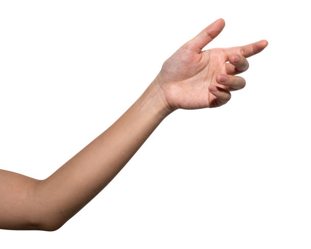 isolated of woman hand holding something like a bottle or can. - blikje drinken fotos stockfoto's en -beelden