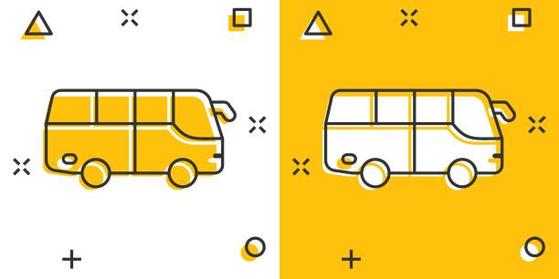 istock Bus icon in comic style. Coach cartoon vector illustration on white isolated background. Autobus vehicle splash effect business concept. 1350552955