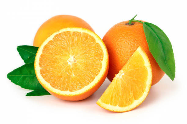 istock Orange fruit with orange slices isolated on white background. 1350553161