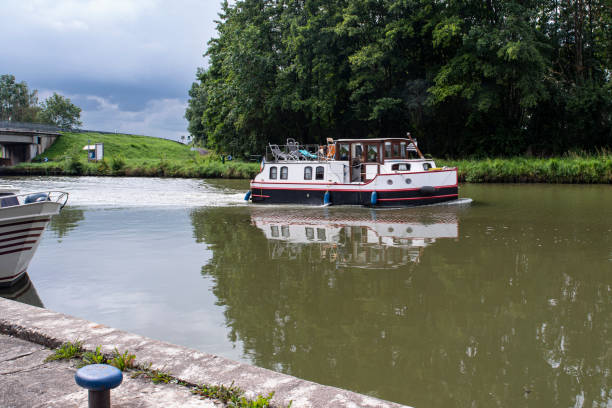 Leisure boat on a river in Alsace, France