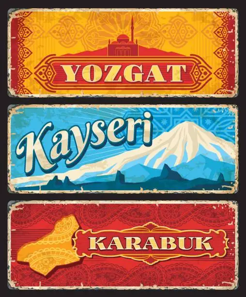 Vector illustration of Yozgat, Kayseri, Karabuk il provinces of Turkey