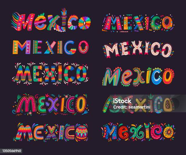 Mexian Lettering Mexico Lettering Elements Mexican Typography Stock Illustration ...