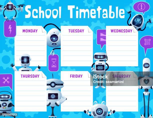 School Timetable Schedule With Robots And Drones Stock Illustration ...