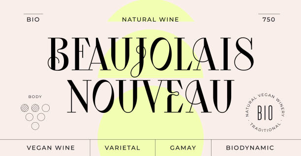 Minimal Label, Wine Tag Minimal Label. Set of modern wine tag, label for brand, logo, sticker winery. Template design minimal label, tag or card, text modern Beaujolais Nouveau Wine. Typographic wine tag. Vector Illustration beaujolais stock illustrations