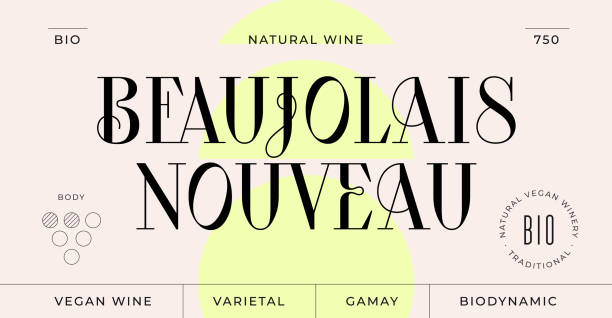 Minimal Label, Wine Tag Minimal Label. Set of modern wine tag, label for brand, logo, sticker winery. Template design minimal label, tag or card, text modern Beaujolais Nouveau Wine. Typographic wine tag. Vector Illustration hipster background stock illustrations