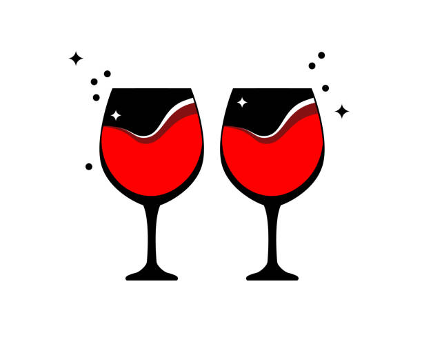 dwa pełne kieliszki czerwonego wina. symbol kieliszka do wina dla logo. ikona wina izolowana - silhouette black and white glasses digitally generated image stock illustrations
