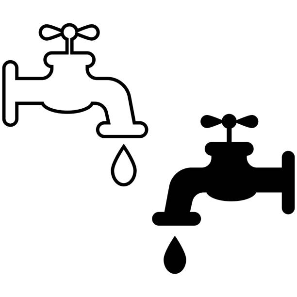 Faucet Faucet vector icon on white background. Black and white old water well drawing stock illustrations