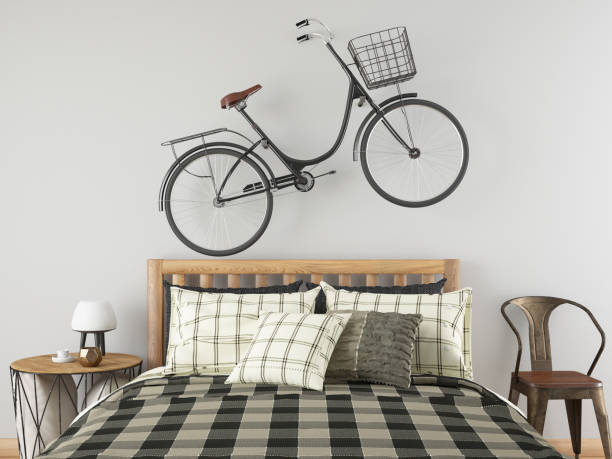 istock Loft Bedroom with Bicycle and Bed 1350573628