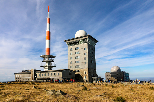 The summit of the Brocken with buildings - the highest mountain in Northern Germany