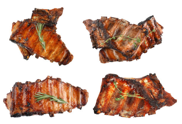 istock Set with delicious grilled meat on white background, top view 1350583834