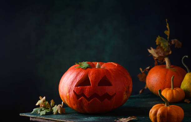 istock Halloween scary jack-o-lantern from pumpkin 1350585729