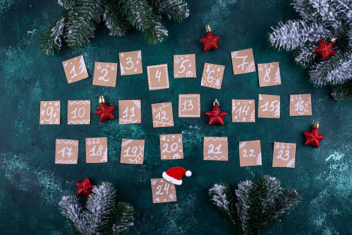 Advent calendar made from craft paper. Zero waste and sustainable decor