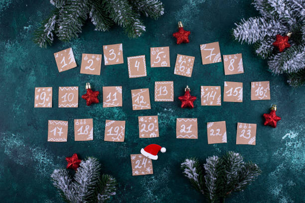Advent calendar made from craft paper Advent calendar made from craft paper. Zero waste and sustainable decor advent photos stock pictures, royalty-free photos & images